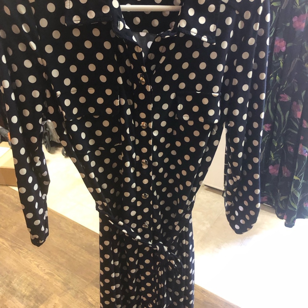 Black and White Long Sleeve Notched Collar Shirt Dress